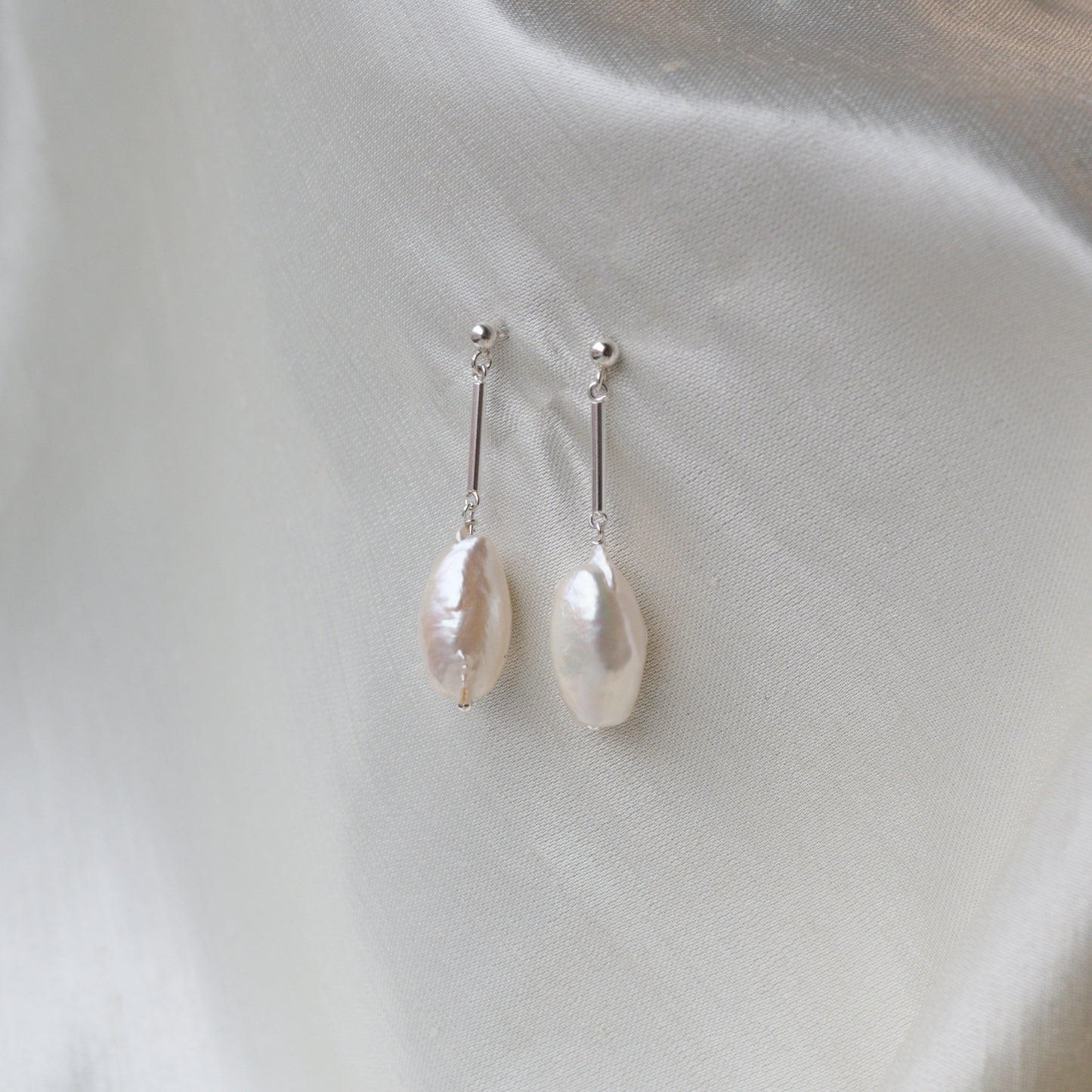 Brenda Wong, Sterling Silver Rod and Stud with White Baroque Pearl