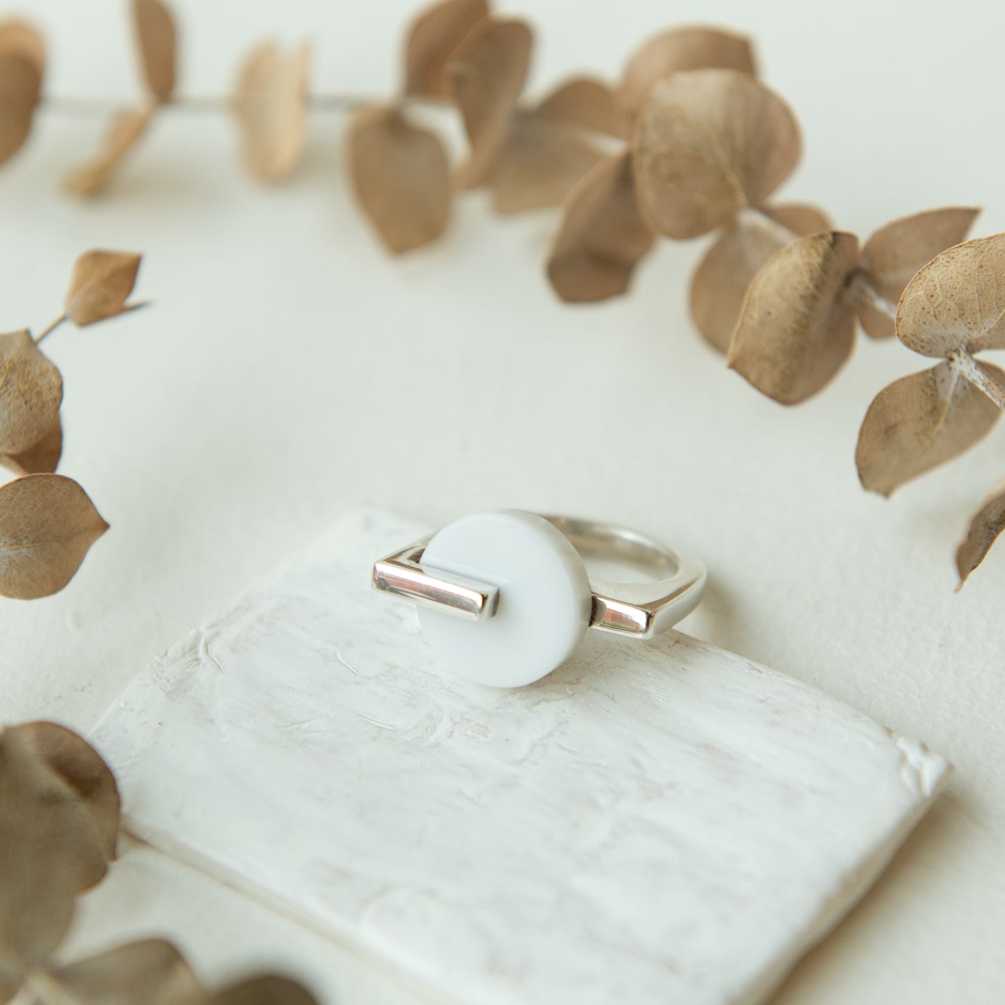 Alexandra Temple, White Round Onyx Ring
