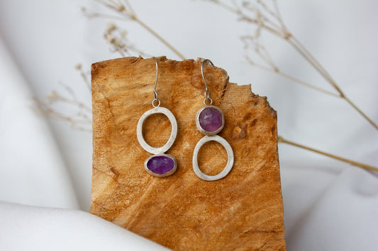 Galili Ellis, Round Asymmetrical Amethyst Closed Shape Earrings