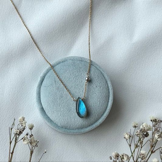 Kathryn Rebecca, Pear Labradorite Gold Necklace