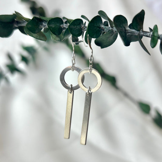 Brenda Wong, Silver Circle and Bar Earrings
