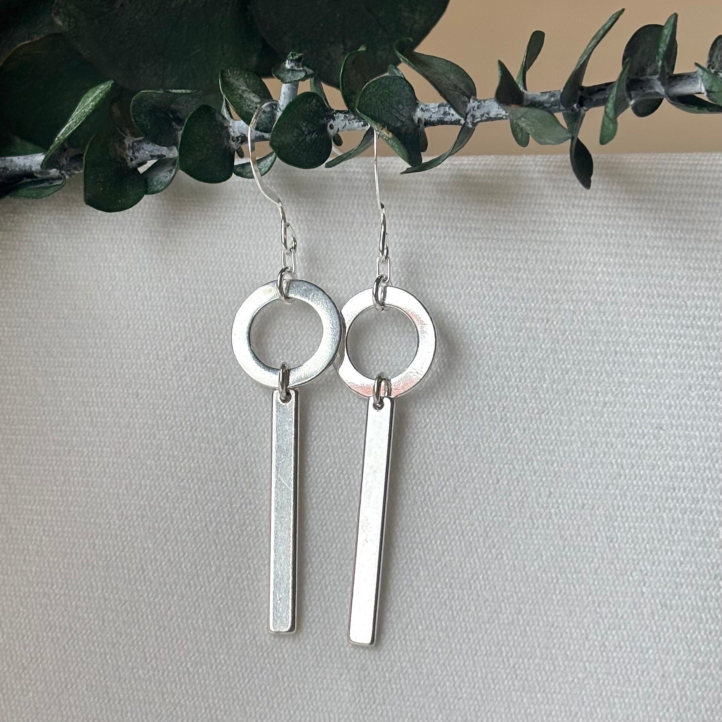 Brenda Wong, Silver Circle and Bar Earrings
