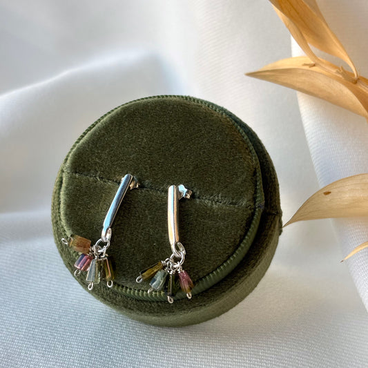 Brenda Wong, Silver Bar Tourmaline Cluster Earrings