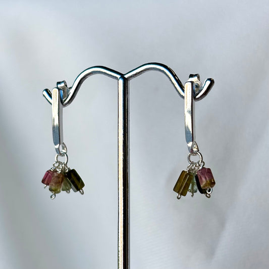 Brenda Wong, Silver Bar Tourmaline Cluster Earrings