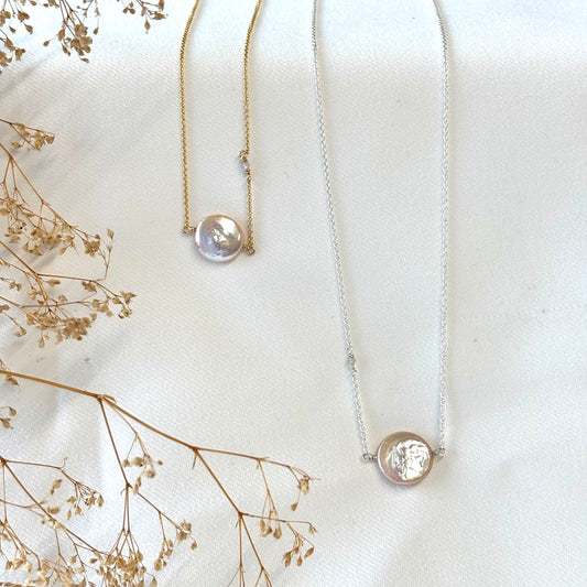 Kathryn Rebecca, Pearl Coin Silver Necklace