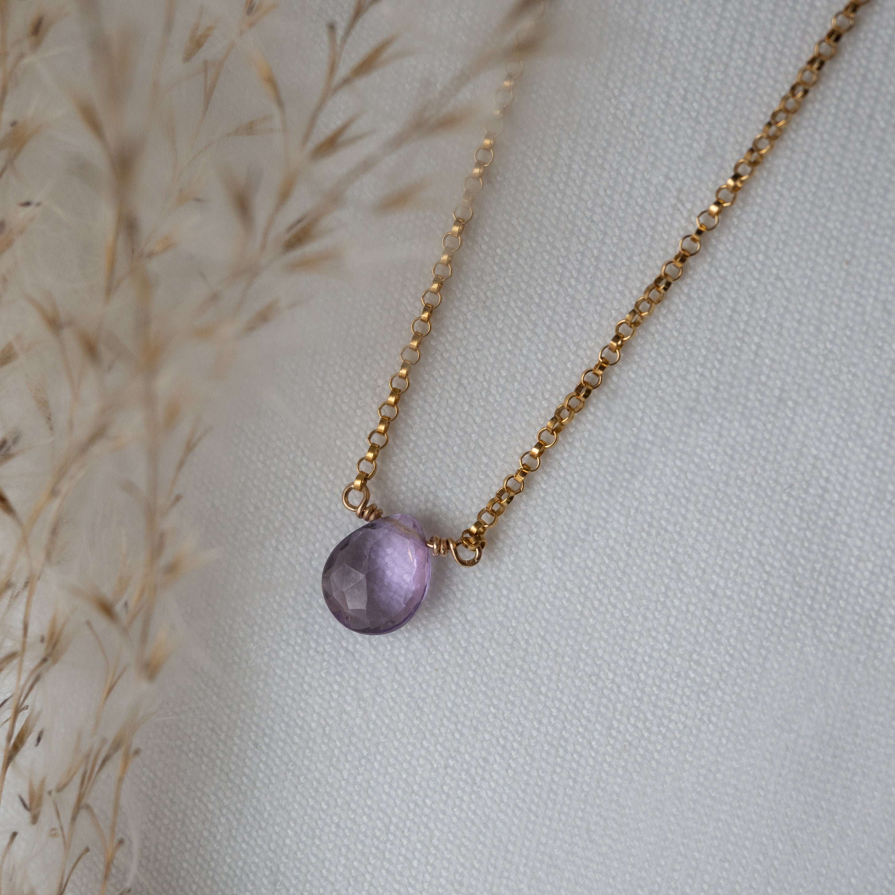 Kathryn Rebecca, Amethyst Pear Gold Necklace