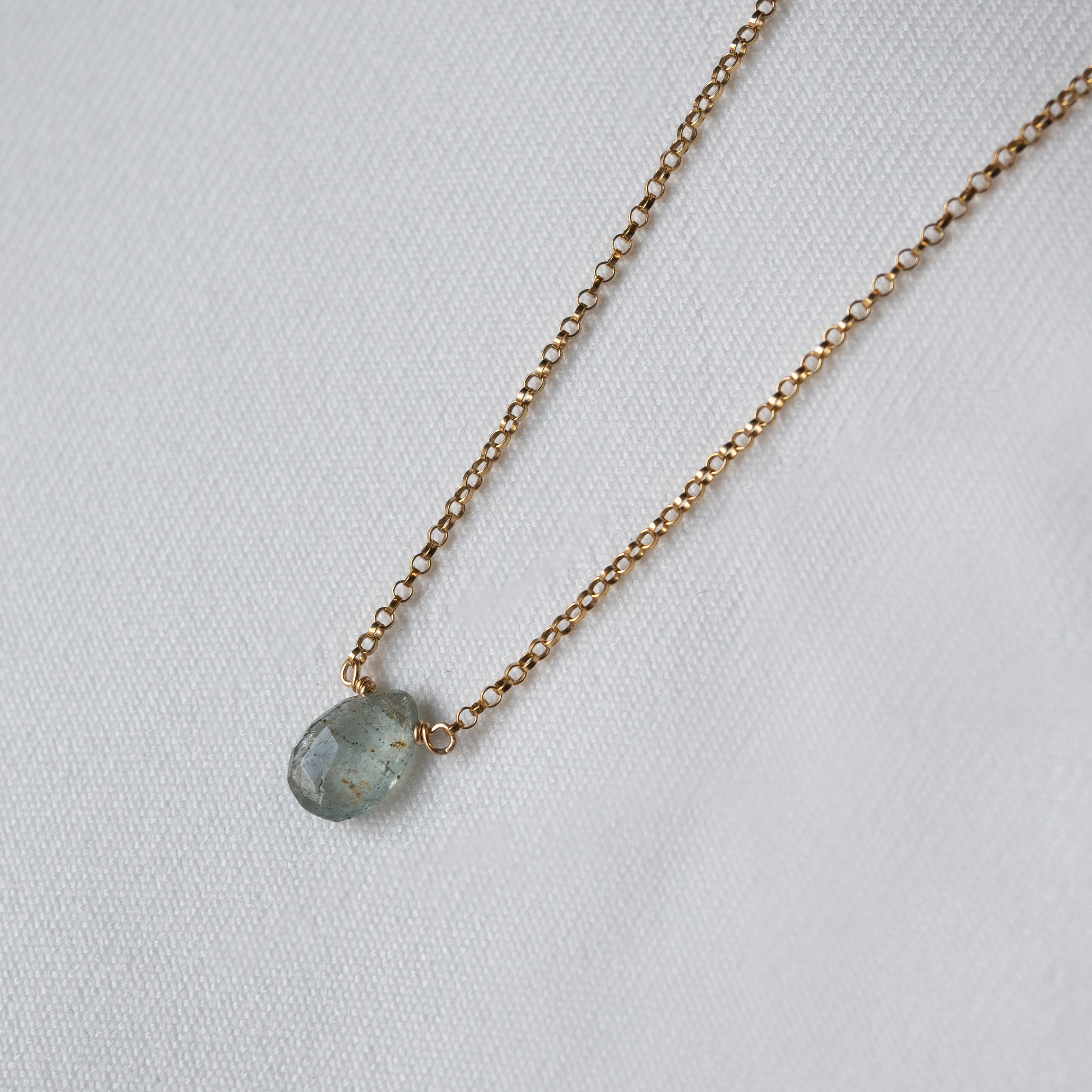 Kathryn Rebecca, Moss Aquamarine Pear Gold Necklace