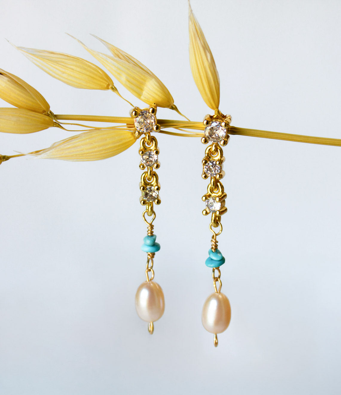 Hailey Jane, Turquoise & Pearl Crystal Earrings-1