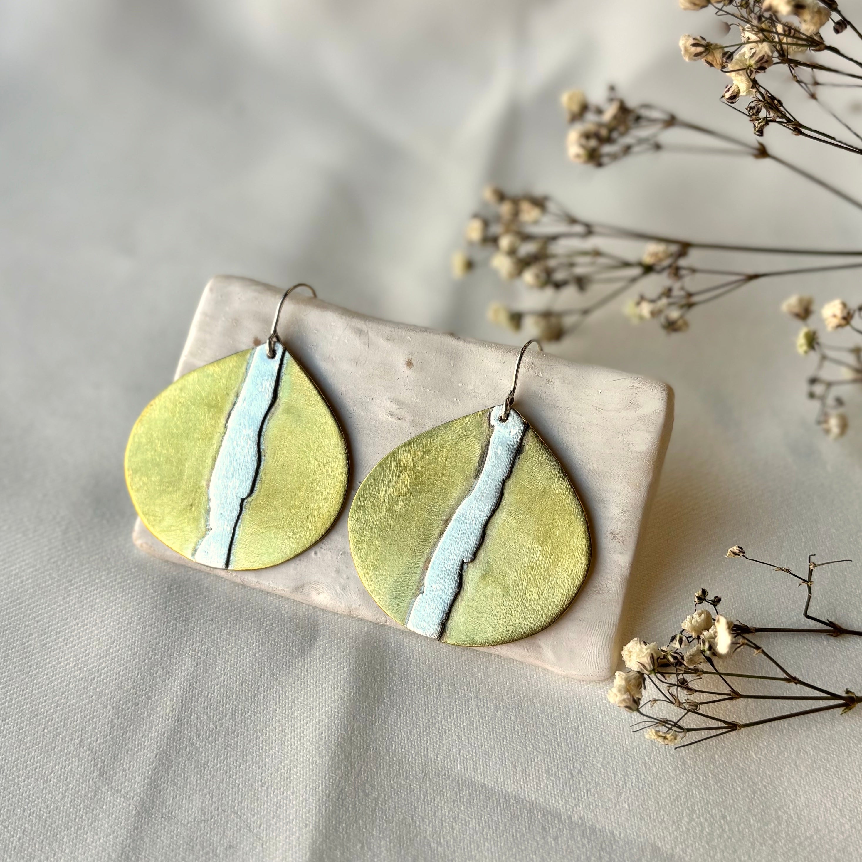 Galili Ellis, Medium Brass and Silver Appliqué Earrings