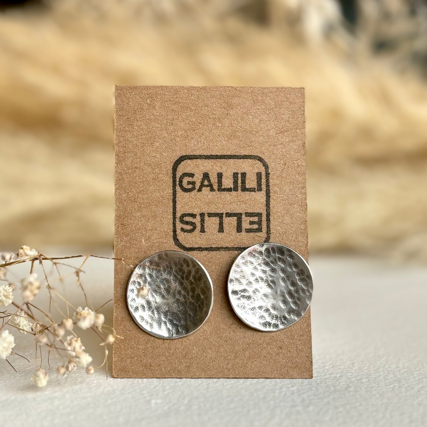 Galili Ellis, Hammered Silver Circle Stud Earrings