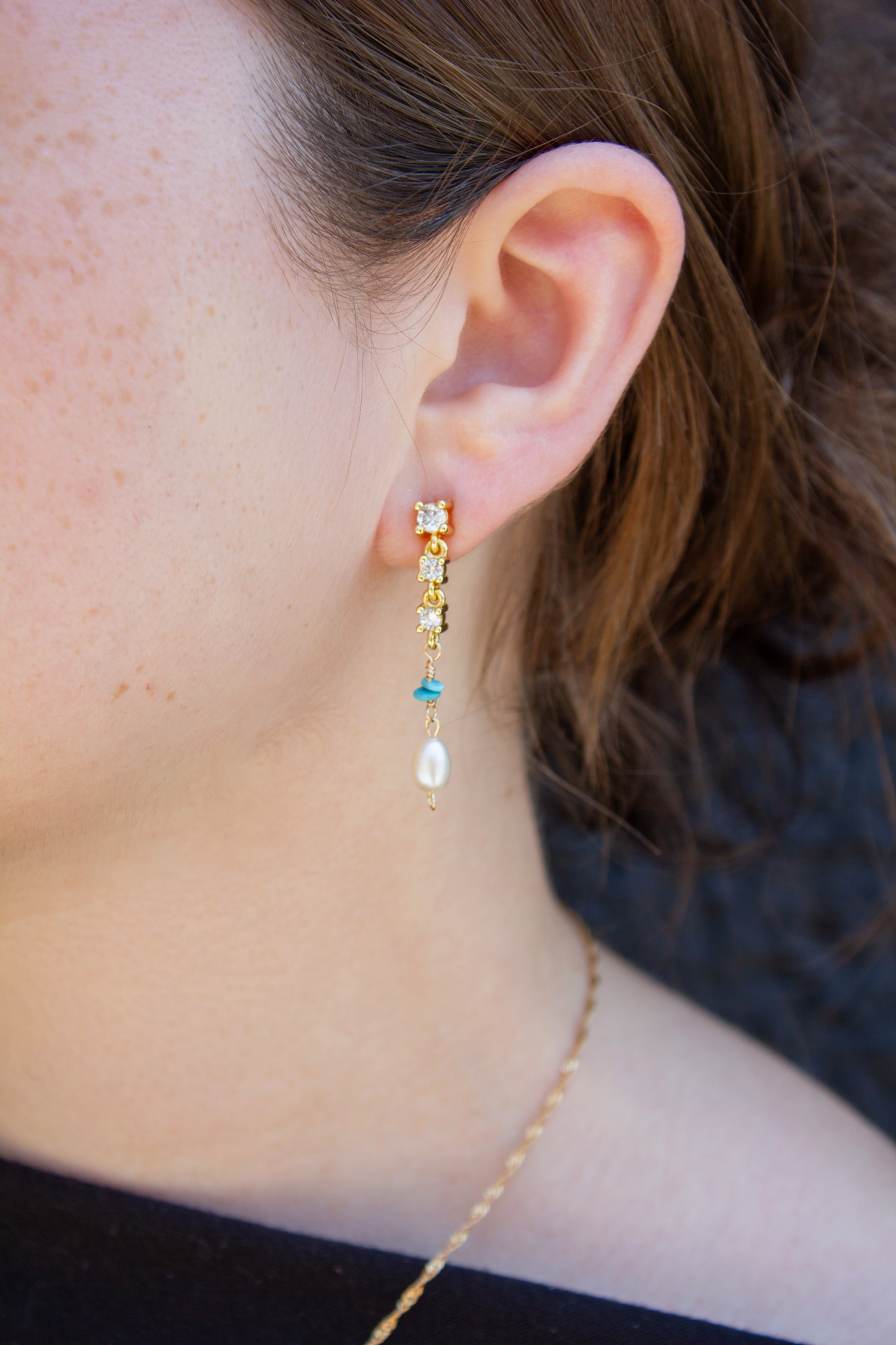 Hailey Jane, Turquoise & Pearl Crystal Earrings-2