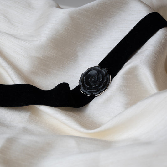 Alexandra Temple, Velvet and Silver Choker with Rose