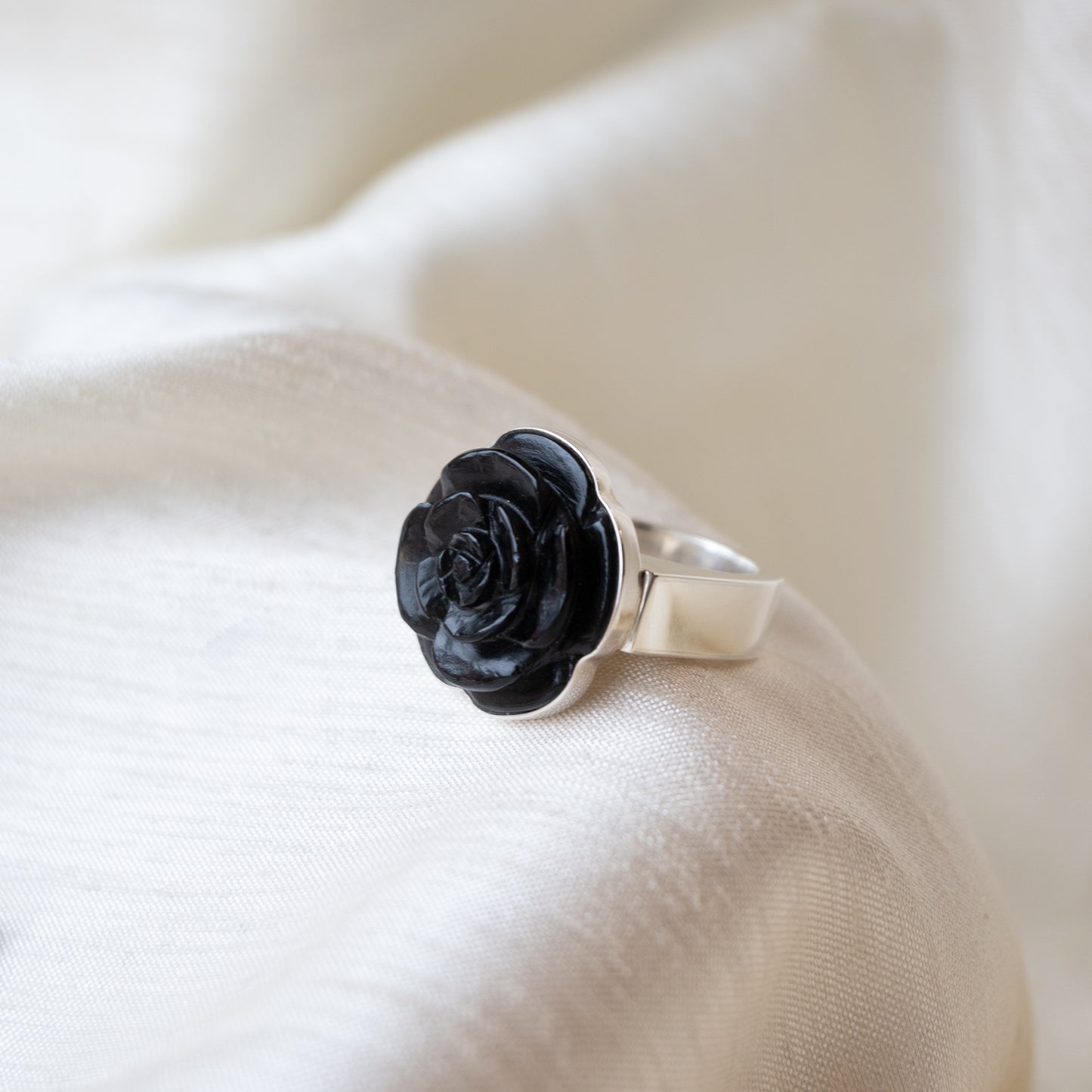 Alexandra Temple, Obsidian Rose Silver Ring