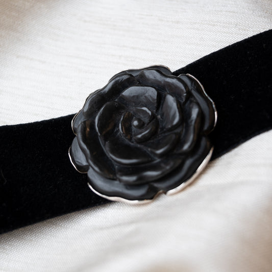 Alexandra Temple, Velvet and Silver Choker with Rose