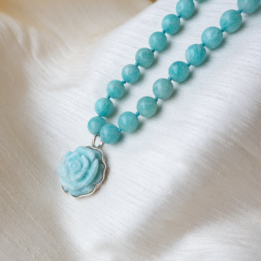 Alexandra Temple, Amazonite Silver Necklace with Rose
