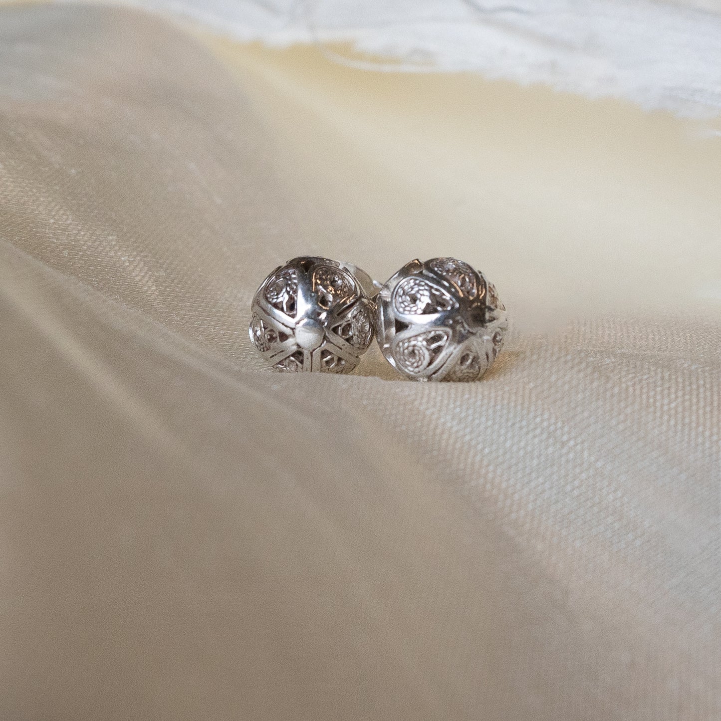 Alexandra Temple, Silver Filigree Ball Earrings