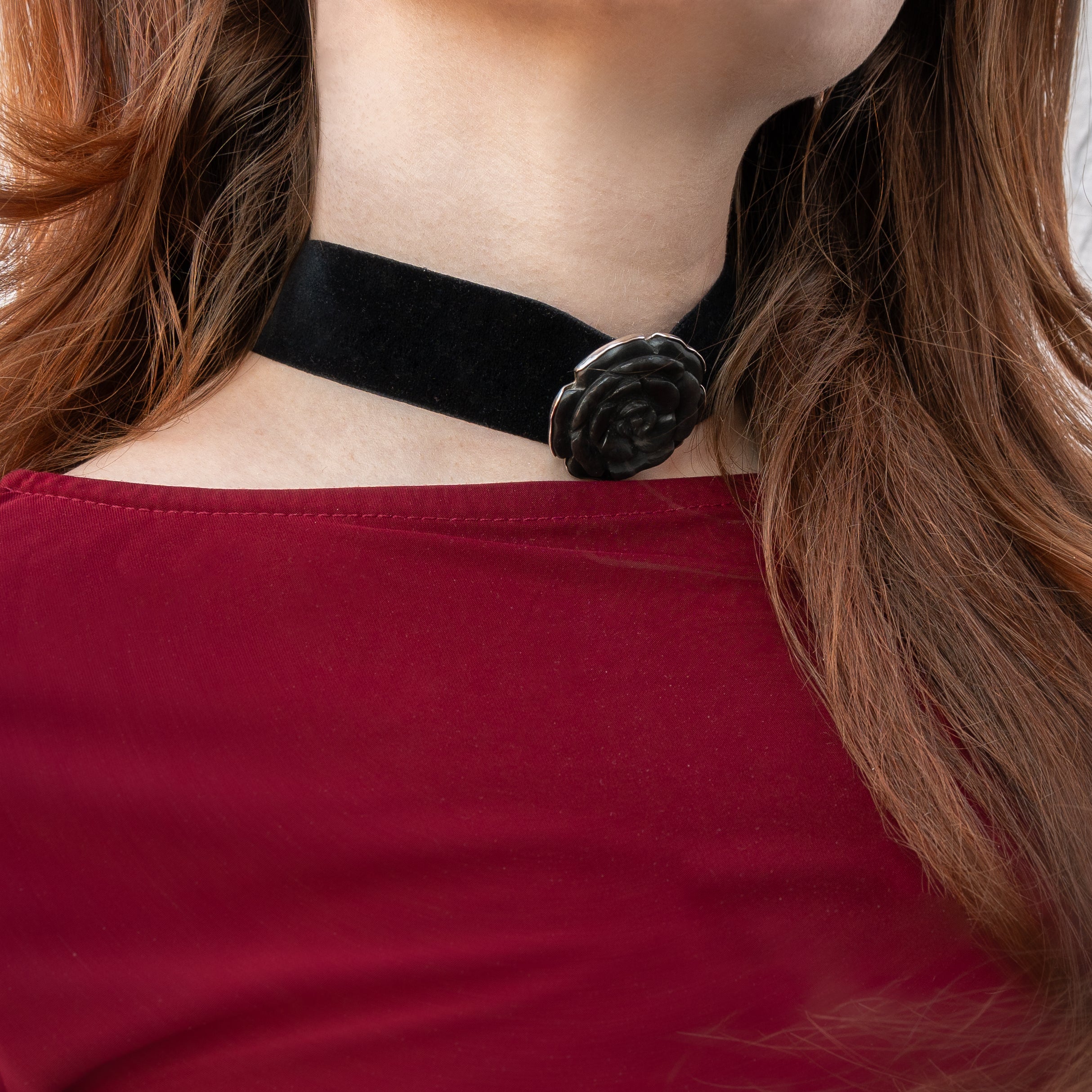 Alexandra Temple, Velvet and Silver Choker with Obsidian Rose-4