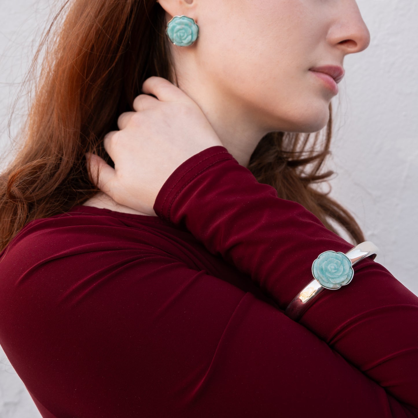 Alexandra Temple, Amazonite Rose Silver Earrings