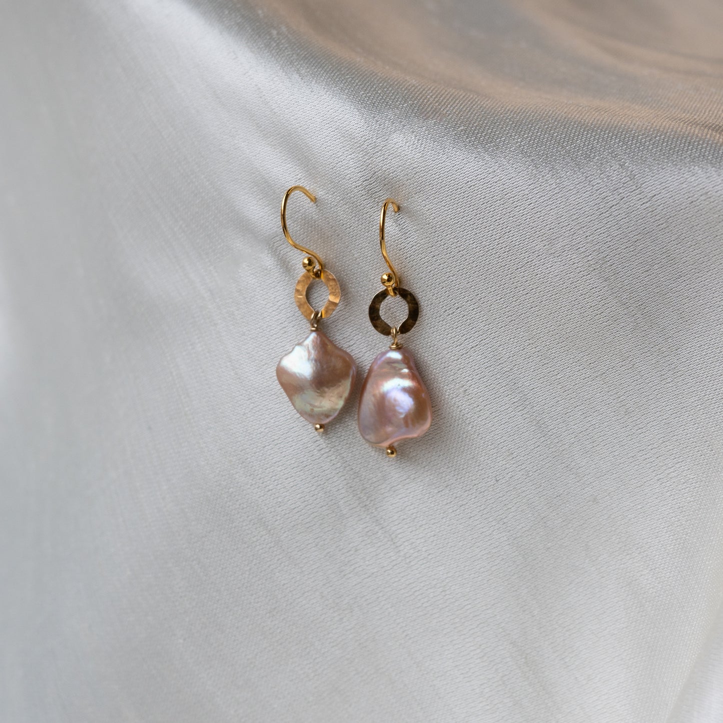 Brenda Wong, Keishi Pearl and Hammered Circle Earrings