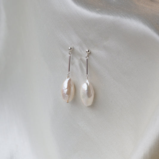Brenda Wong, Sterling Silver Rod and Stud with White Baroque Pearl