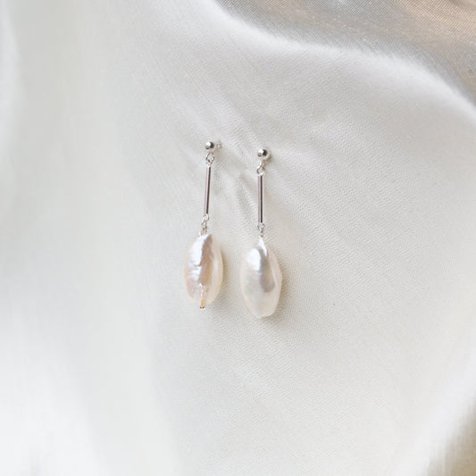 Brenda Wong, Sterling Silver Rod and Stud with White Baroque Pearl