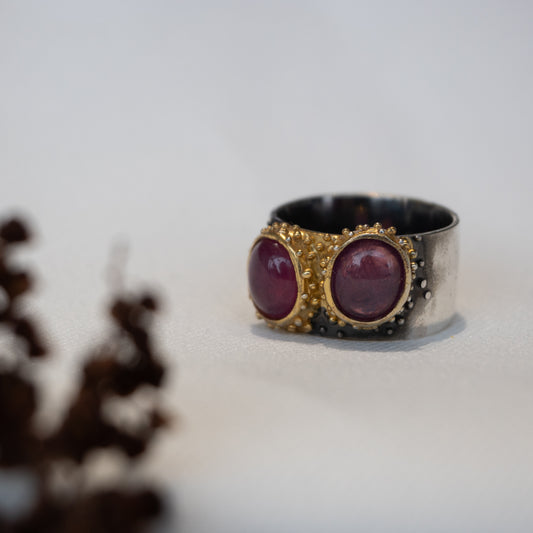 Out Designs, Double Fire Star Ruby Ring