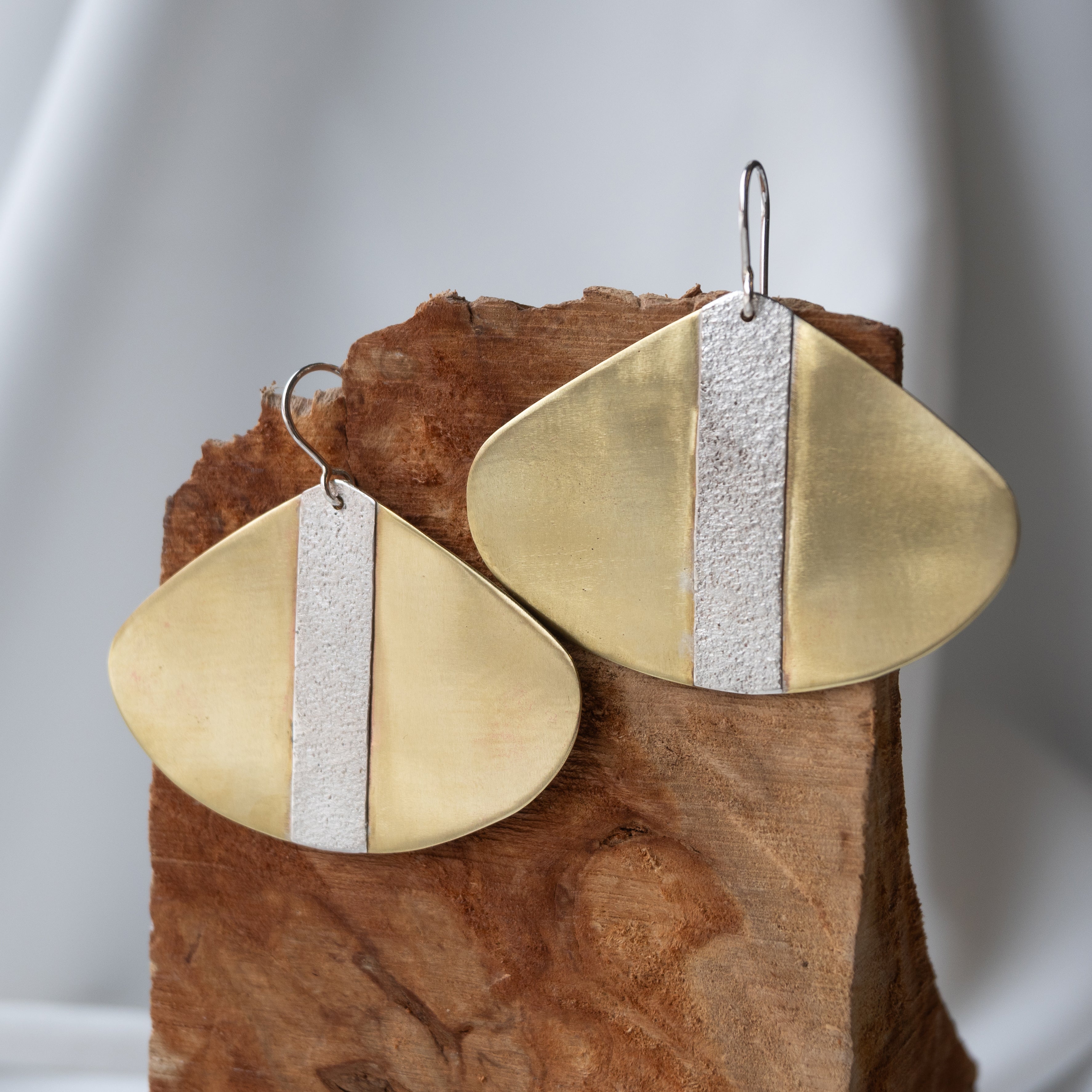 Galili Ellis, Large Brass and Silver Appliqué Earrings