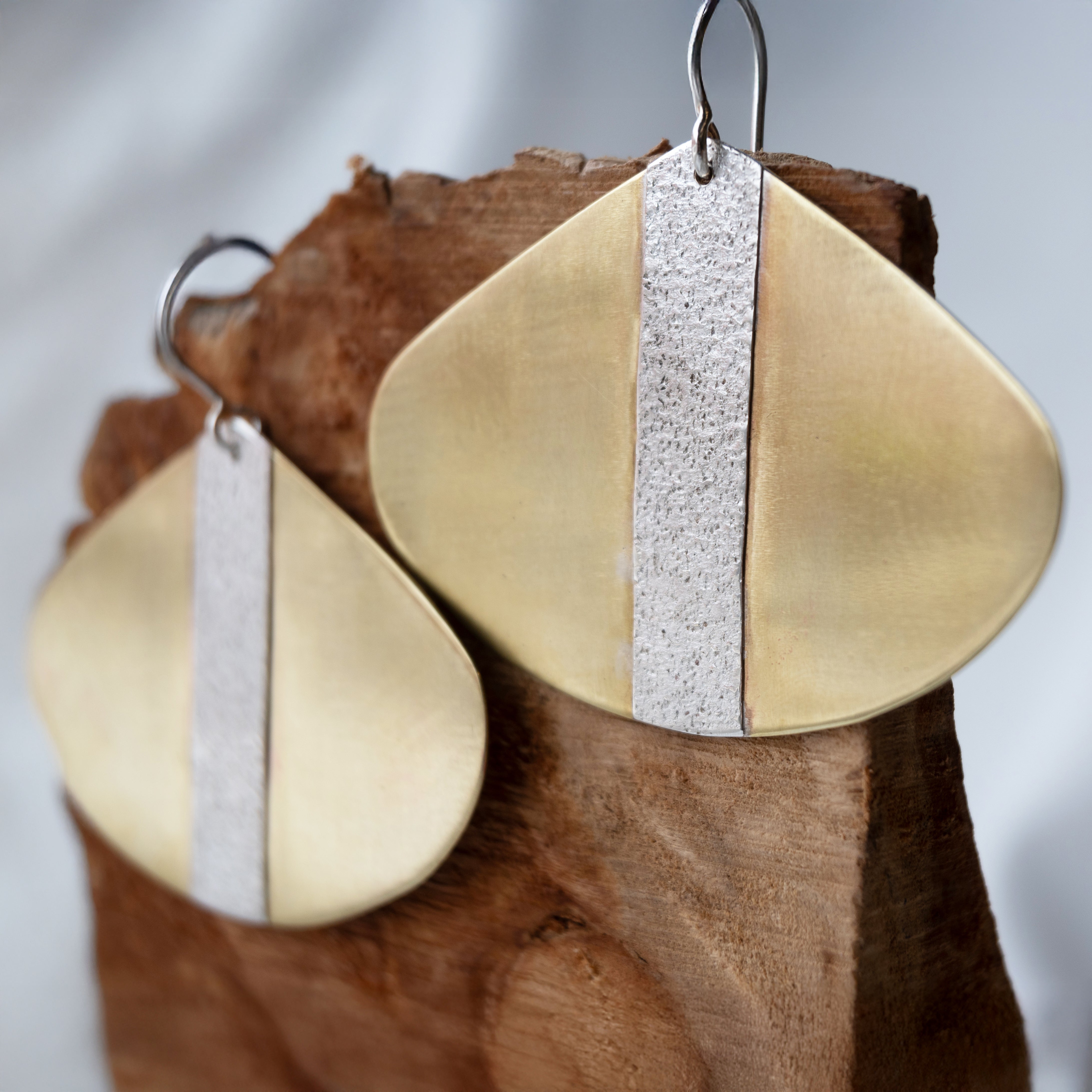 Galili Ellis, Large Brass and Silver Appliqué Earrings