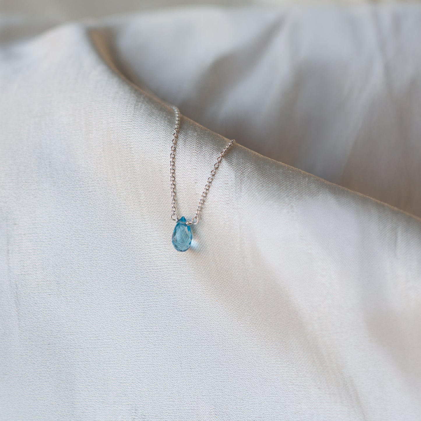 Kathryn Rebecca, Aquamarine Briolette Silver Necklace