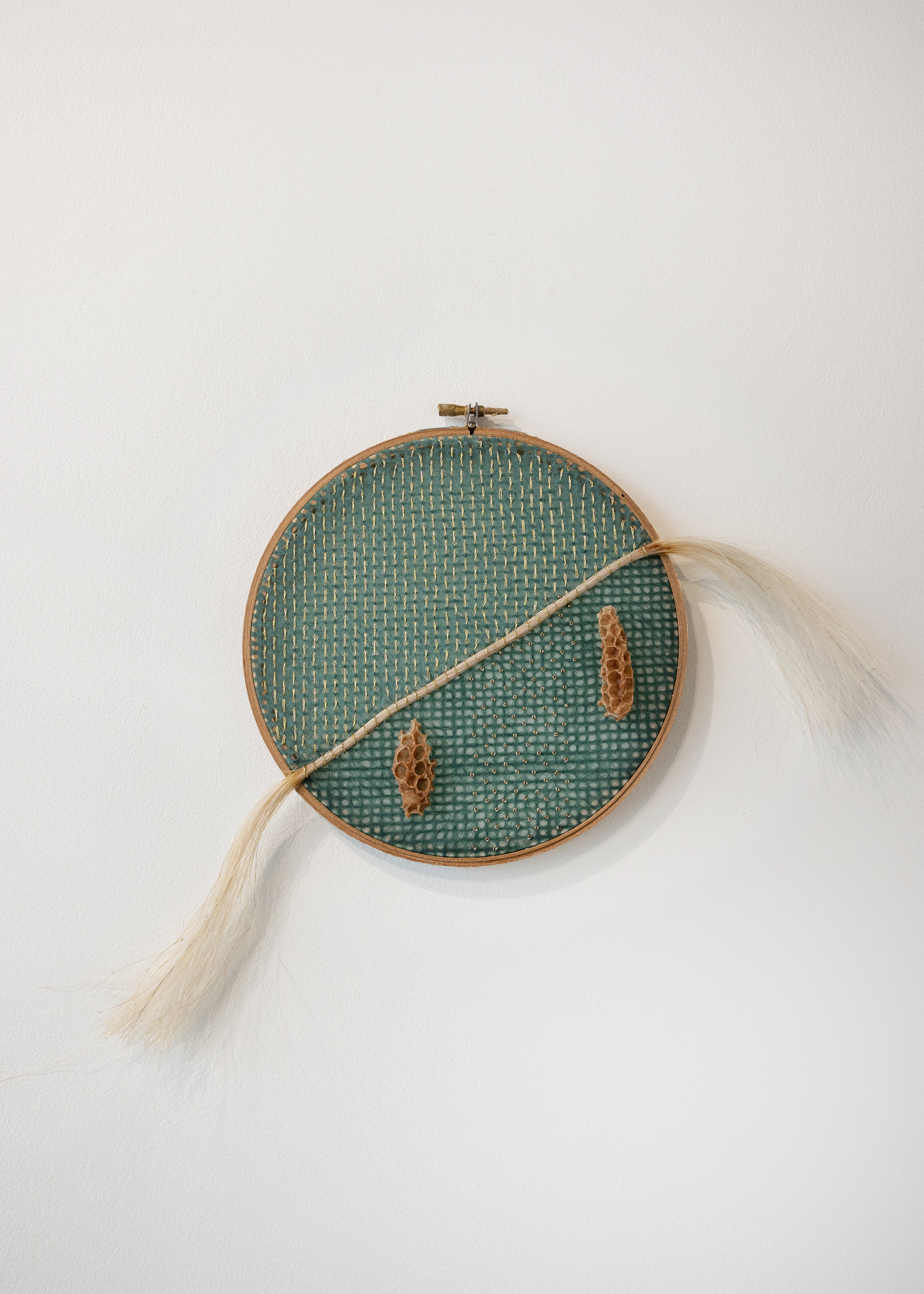 Ava Roth, Burr Comb and Horse Hair, Green and Gold
