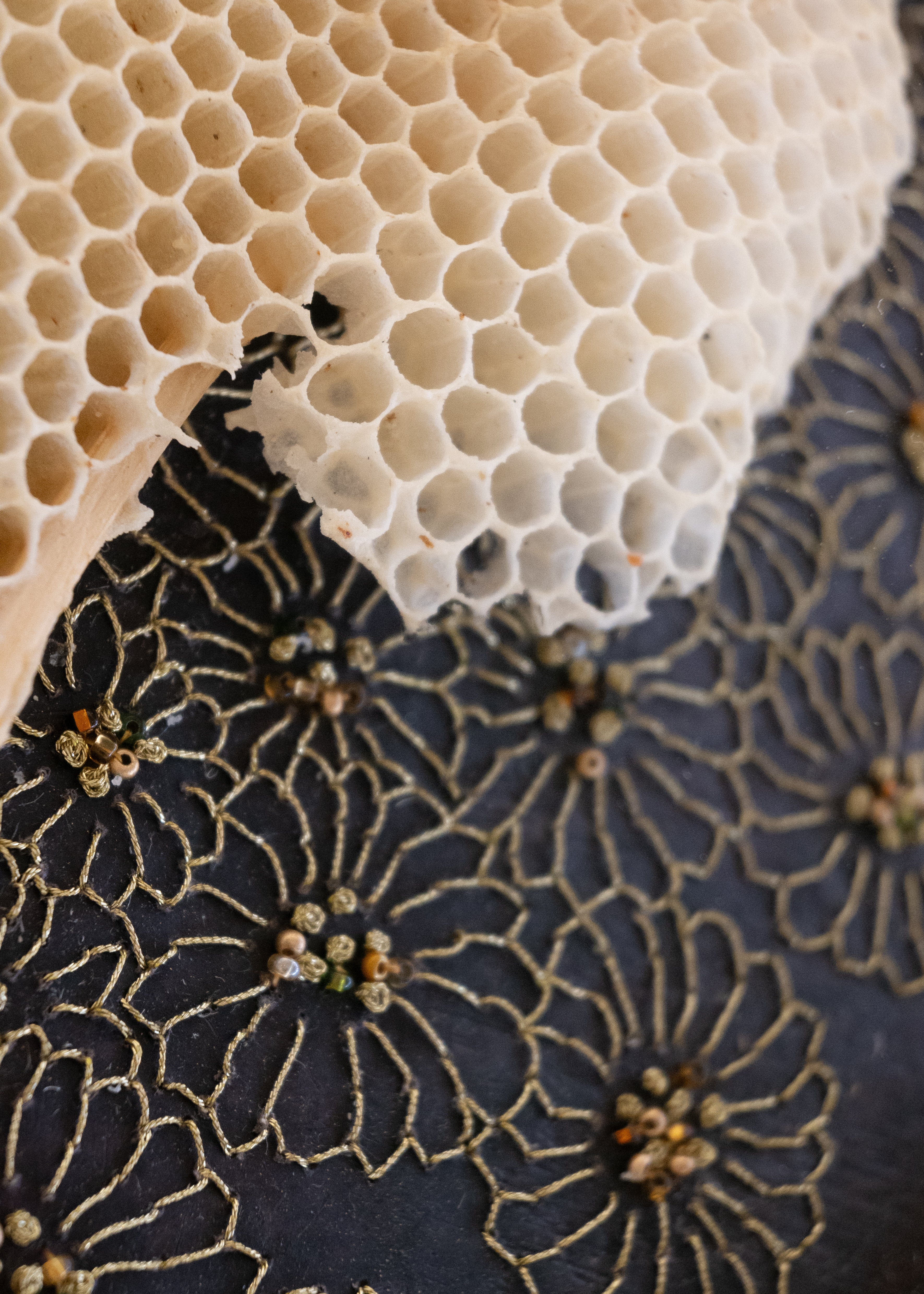 Ava Roth, Gold Flowers, Embroidered
