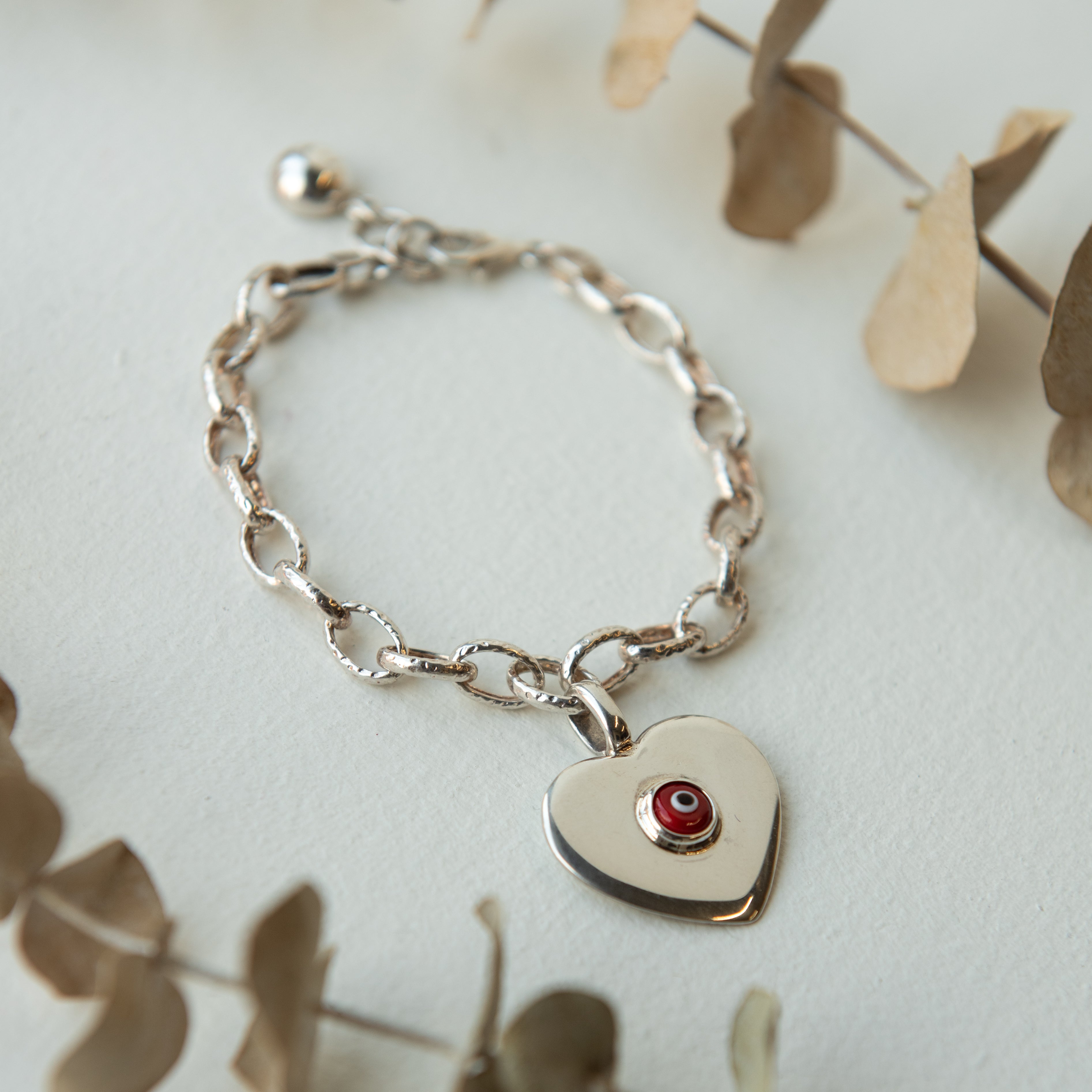 Alexandra Temple, Evil Eye Silver Heart Bracelet