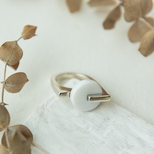 Alexandra Temple, White Round Onyx Ring