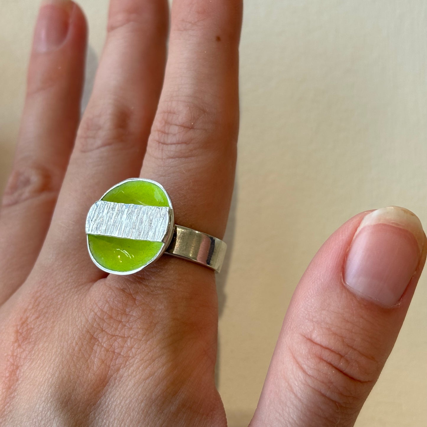 Galili Ellis, Lime Green Enamel Circle Ring