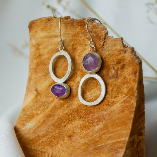 Galili Ellis, Round Asymmetrical Amethyst Closed Shape Earrings