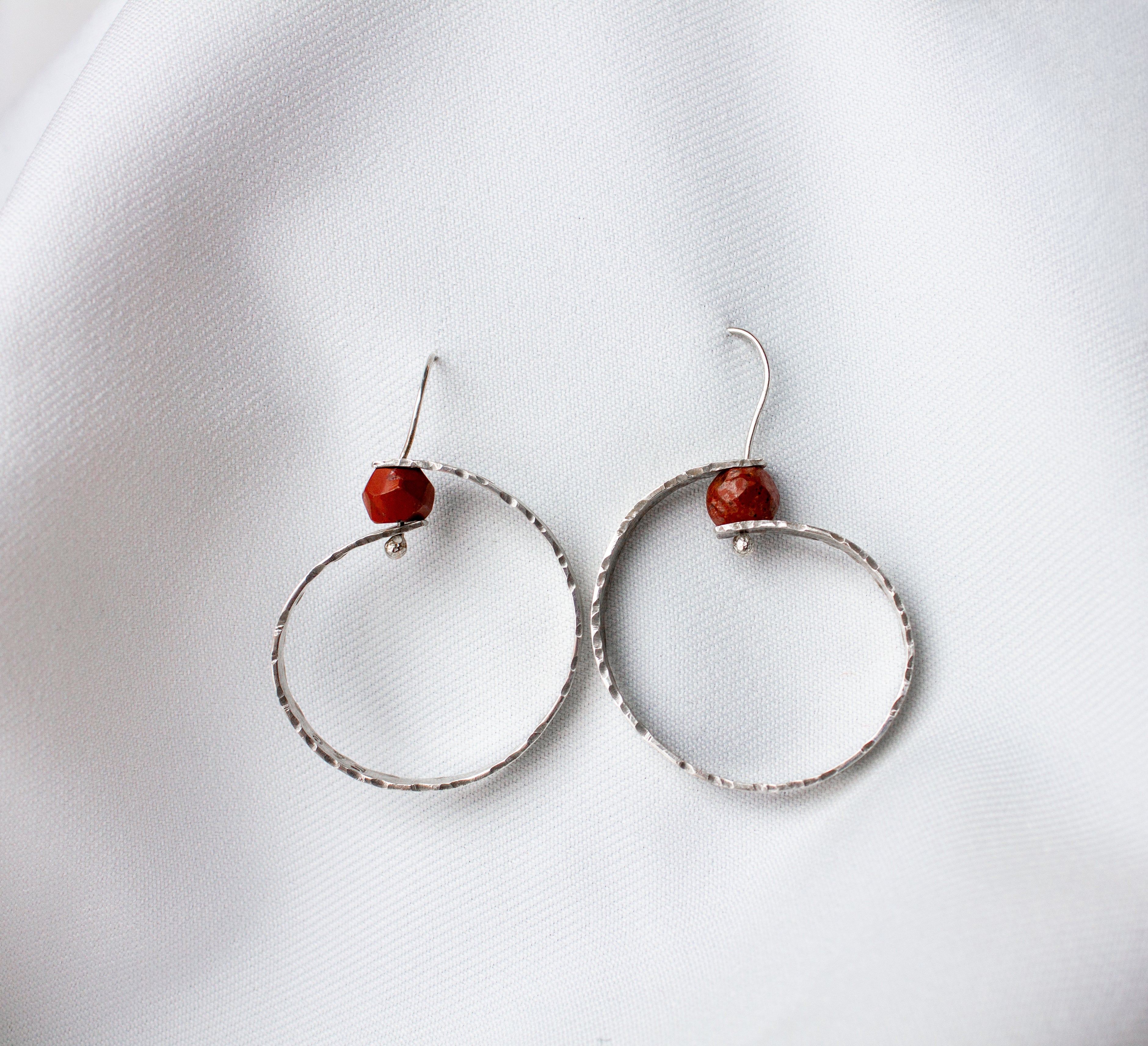 Galili Ellis, Silver Circle Earrings with Jasper Stones-3