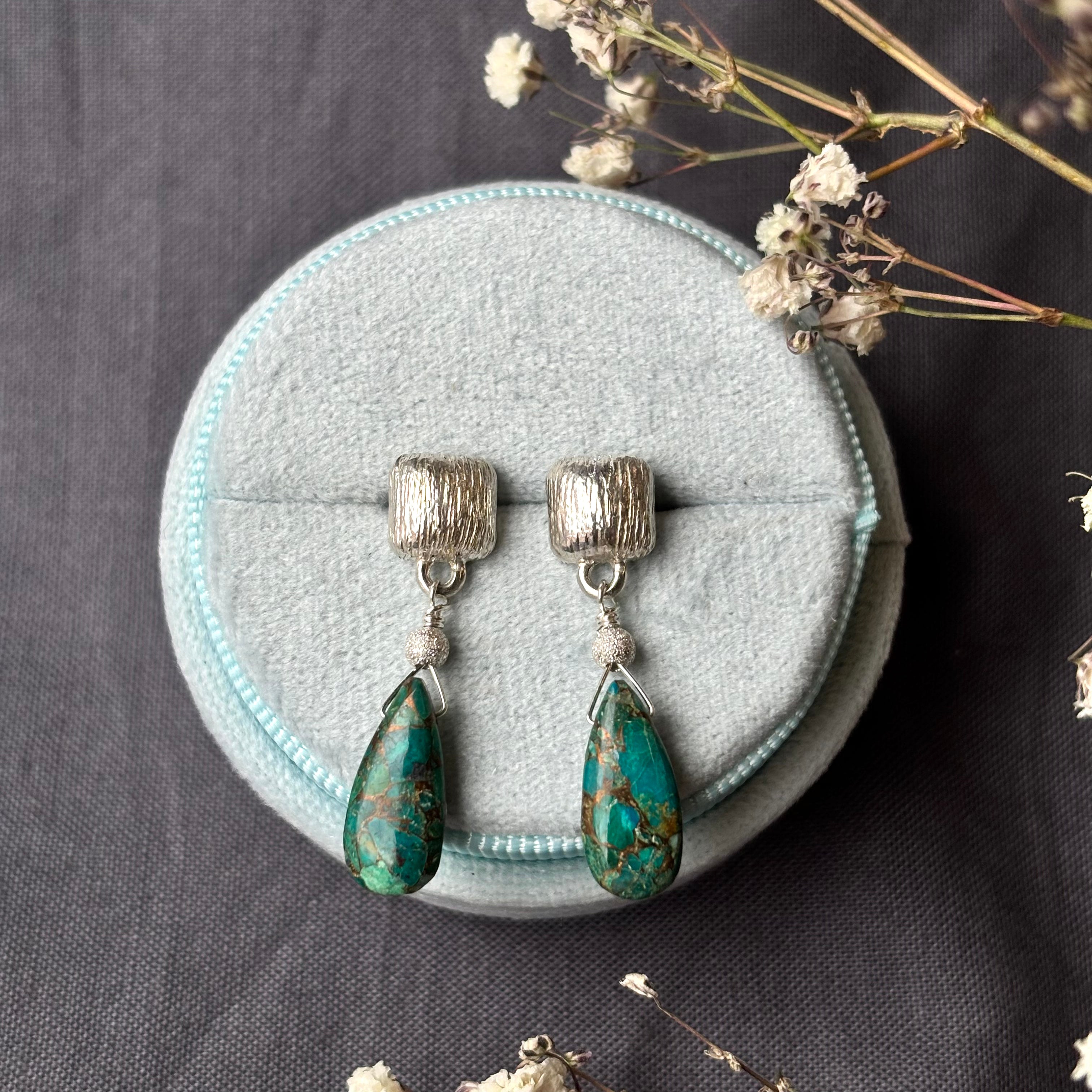 Kathryn Rebecca, Small Cushion Drop Turquoise Earrings