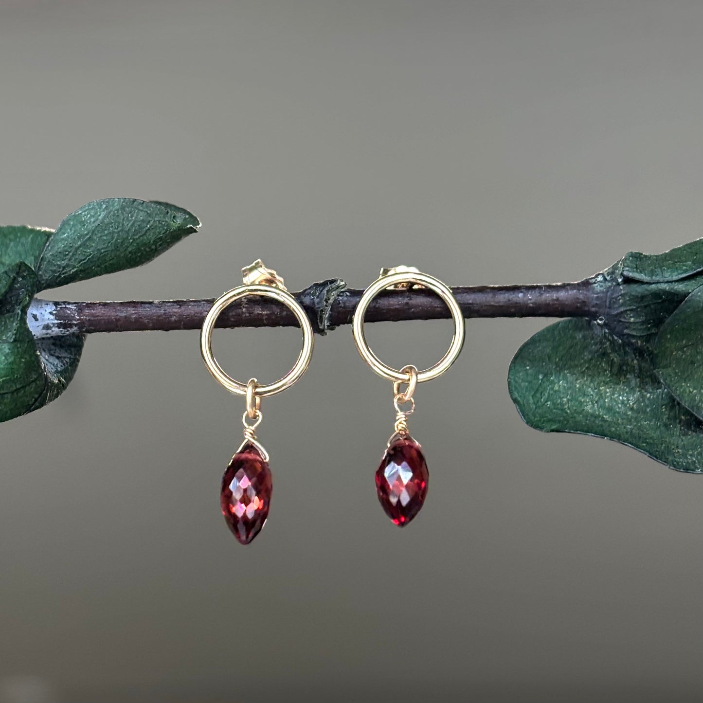 Brenda Wong, Gold Circle Stud Gemstone Earrings