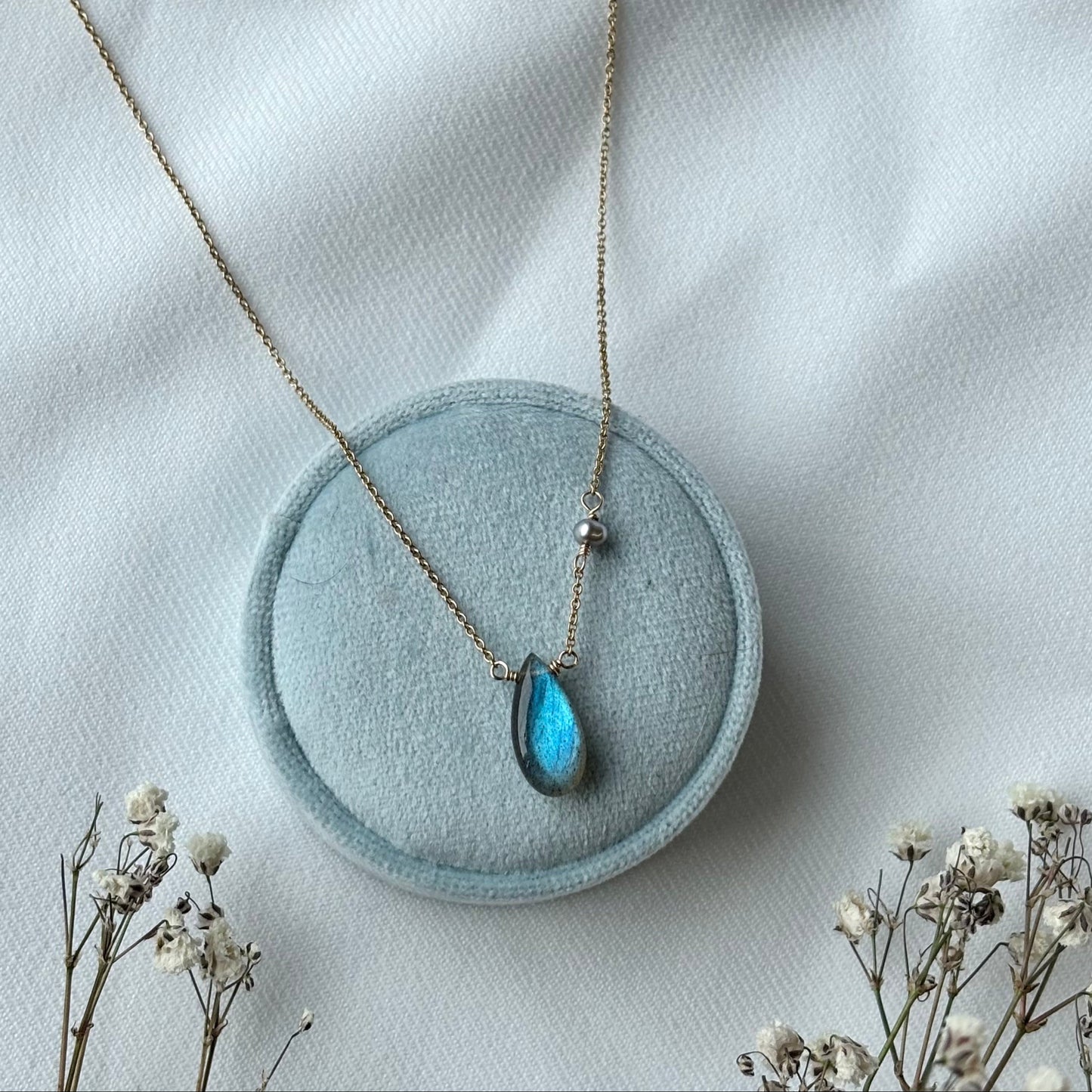 Kathryn Rebecca, Pear Labradorite Gold Necklace