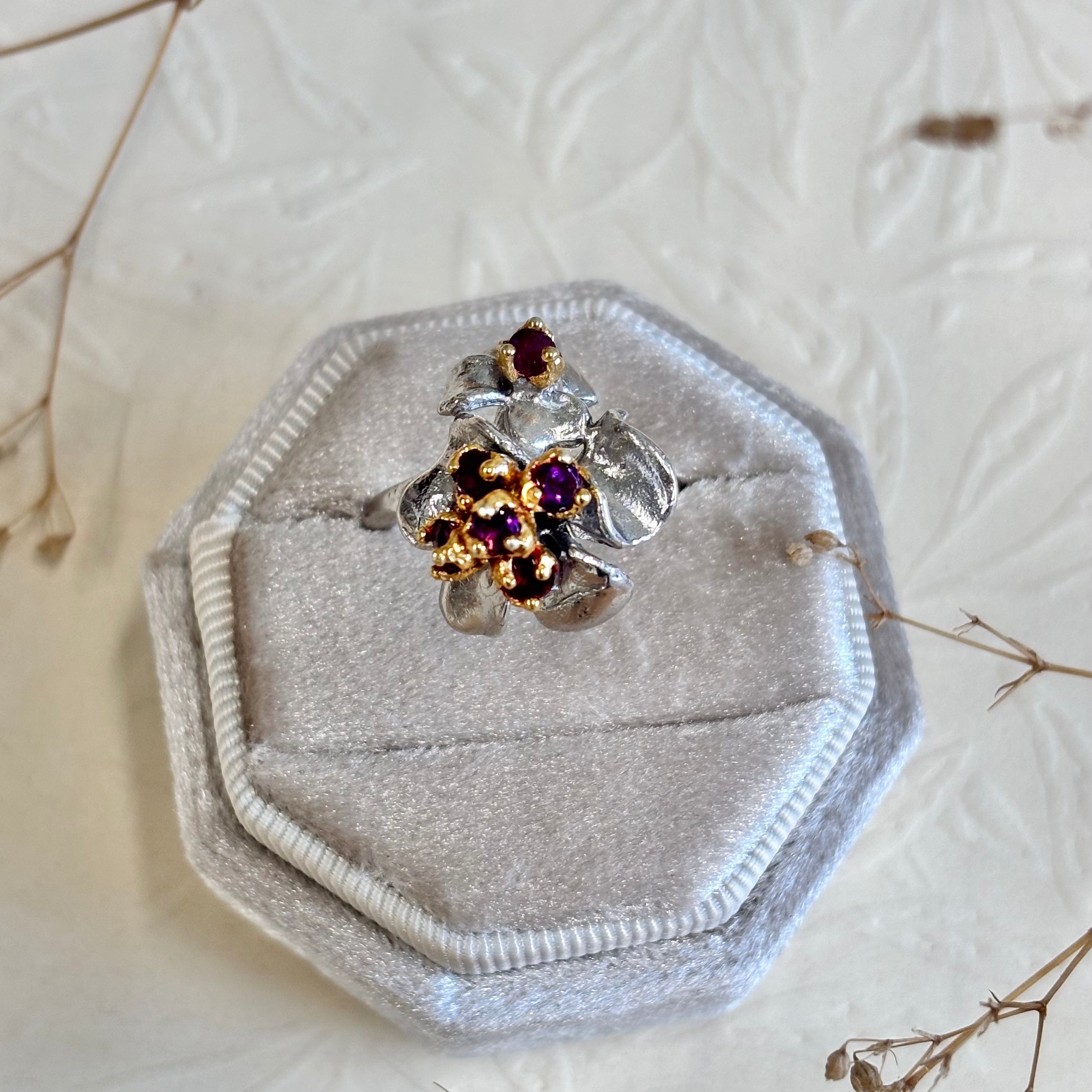 Out Designs, Garnet Flowers Ring-3