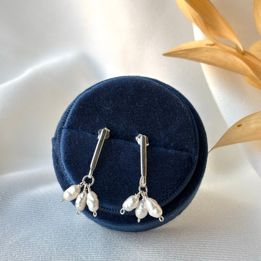 Brenda Wong, Silver Bar Pearl Cluster Earrings