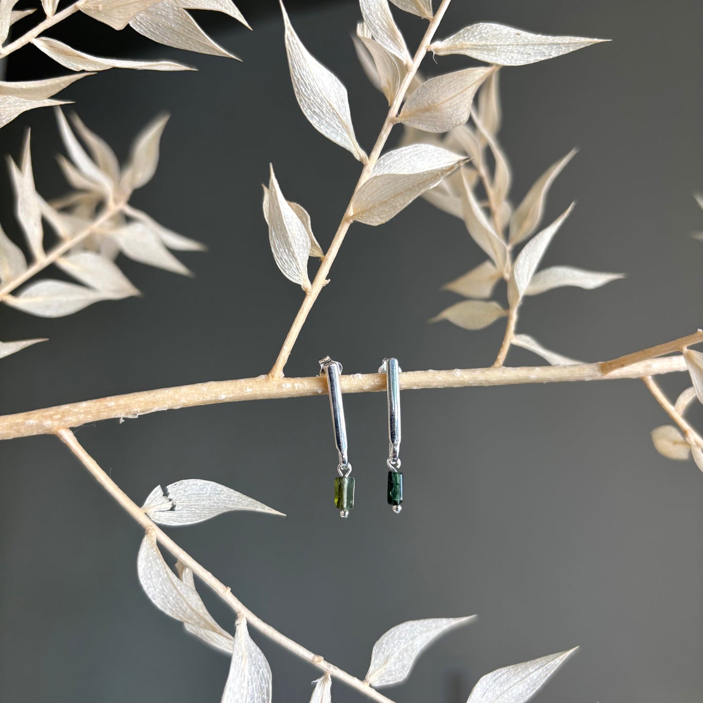 Brenda Wong, Silver Bar Green Tourmaline Earrings