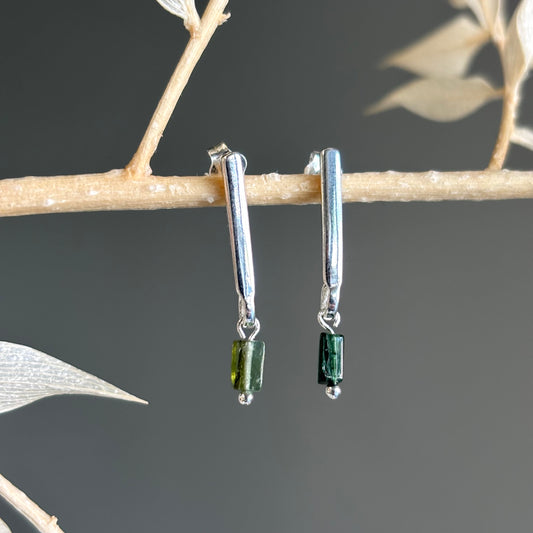 Brenda Wong, Silver Bar Green Tourmaline Earrings