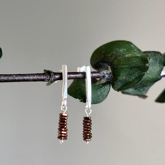 Brenda Wong, Silver Bar Stacked Hematite Earrings