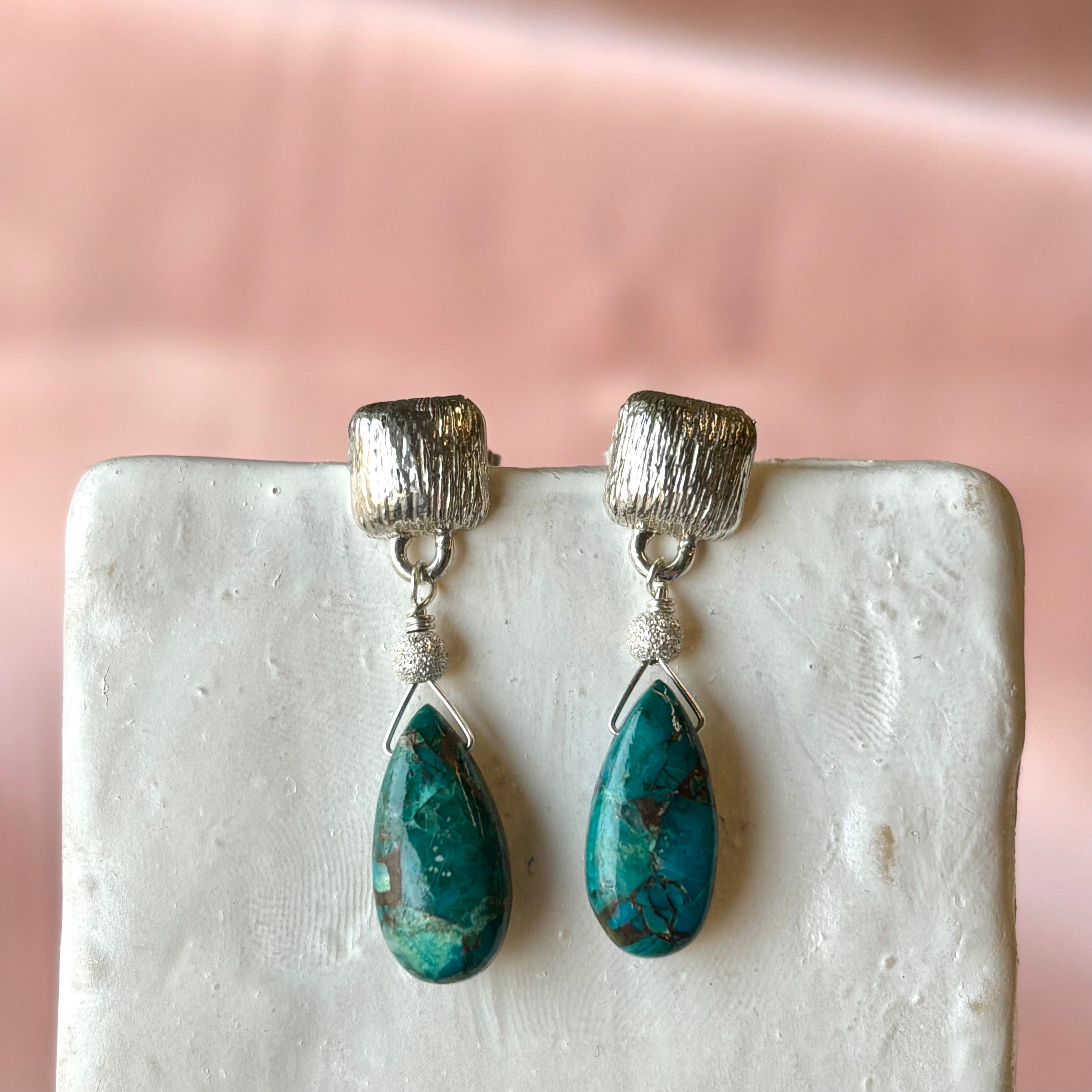 Kathryn Rebecca, Small Cushion Drop Turquoise Earrings