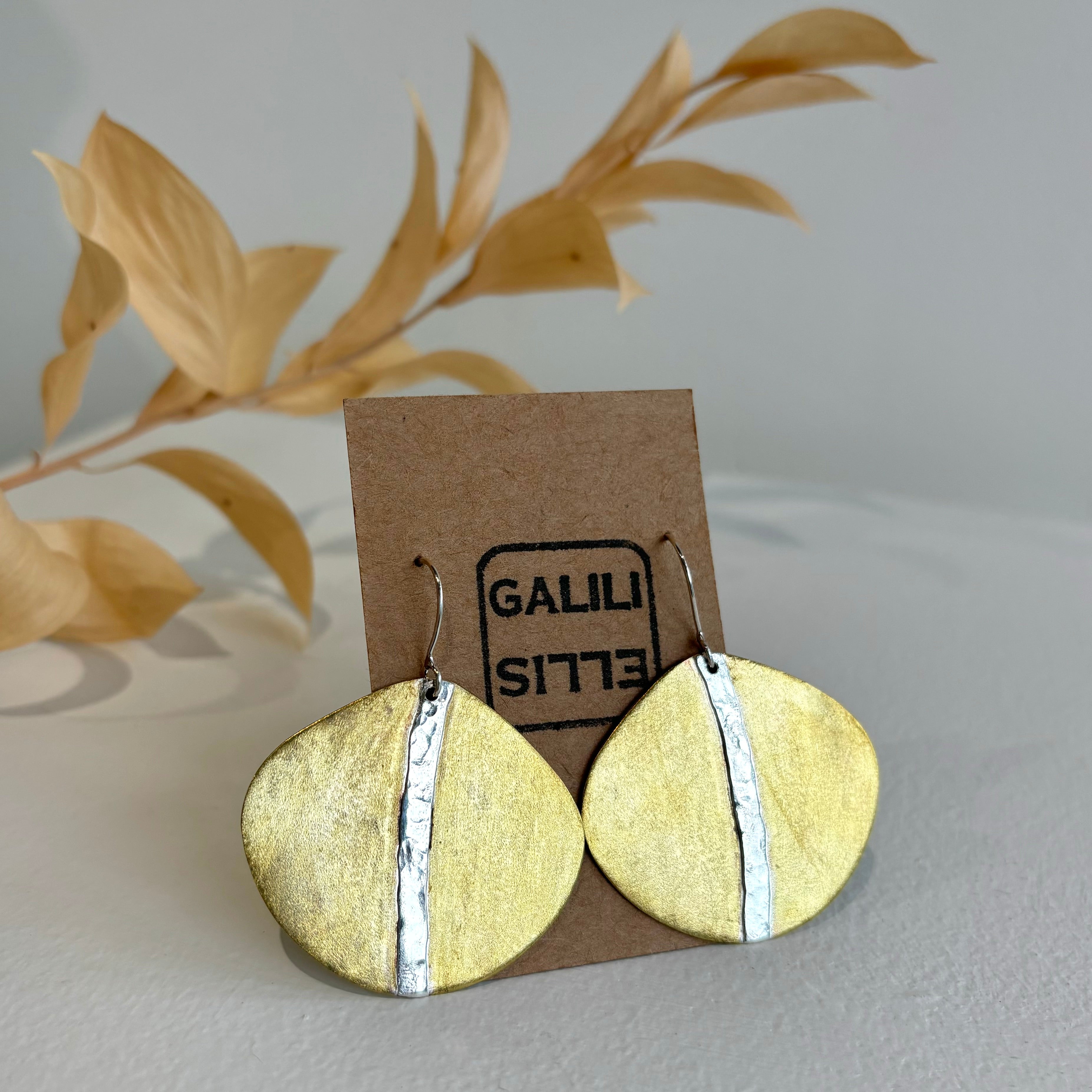 Galili Ellis, Medium Brass and Silver Appliqué Earrings