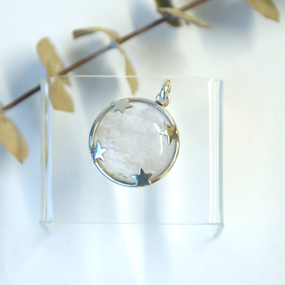 Alexandra Temple, Crystal Quartz with Stars Pendant