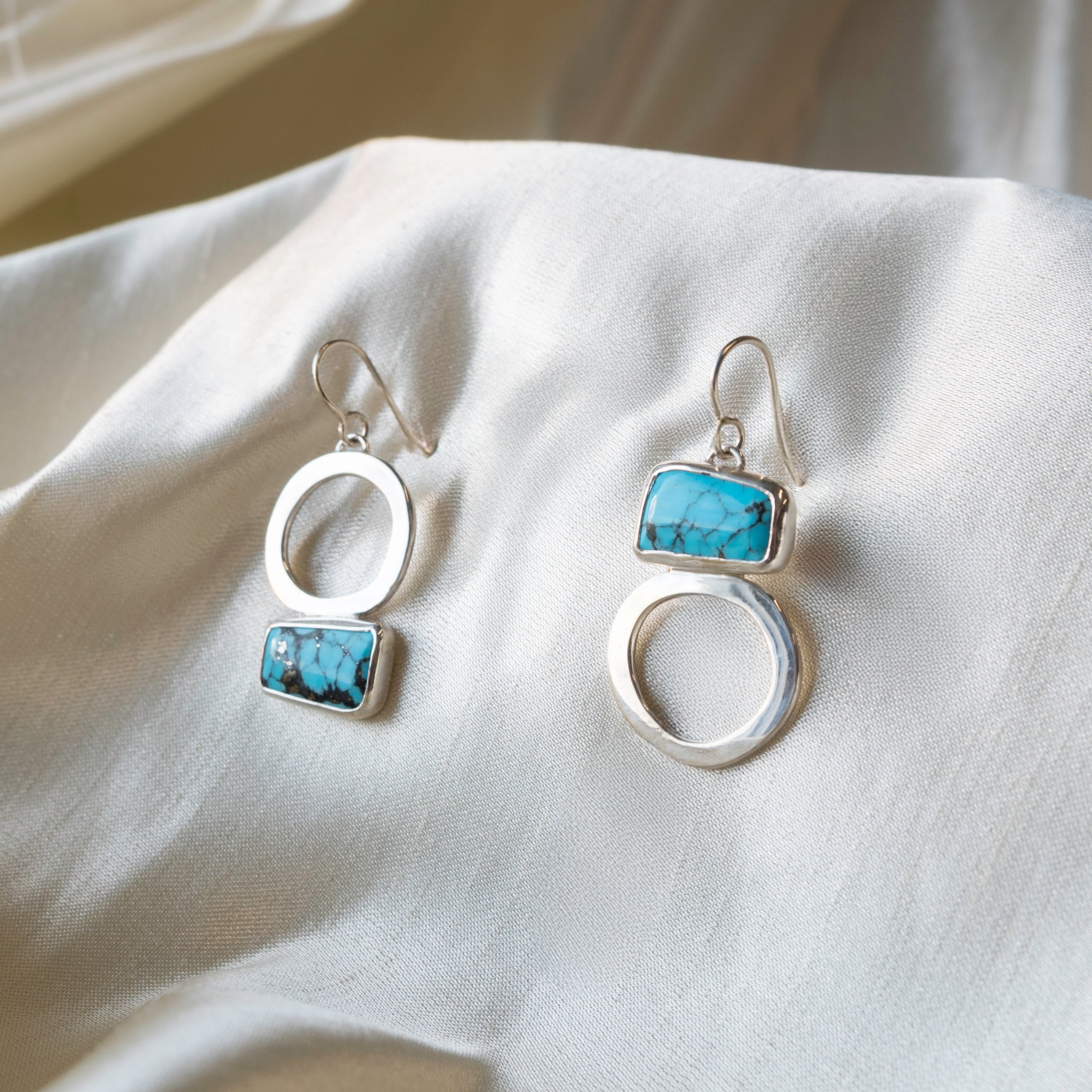 Galili Ellis, Asymmetrical Turquoise Silver Earrings-1