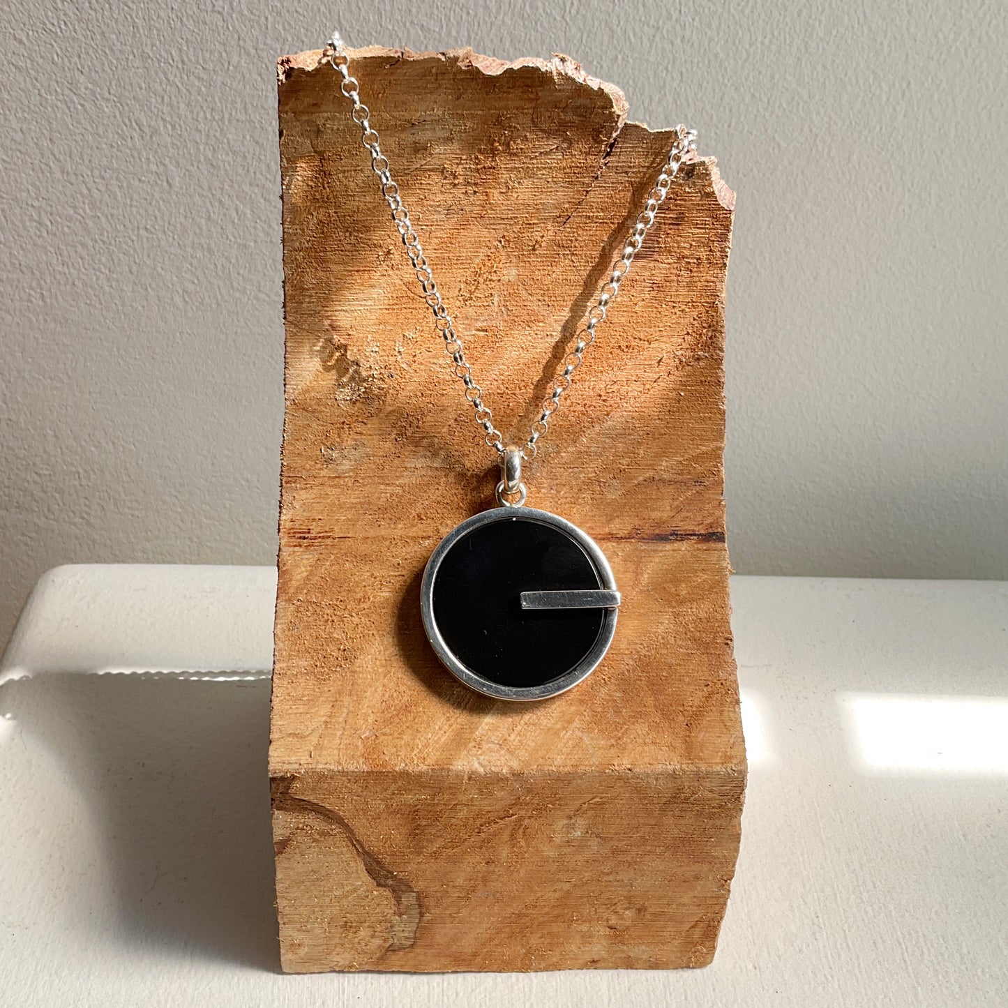 Alexandra Temple, Round "Apache Tears Obsidian" Pendant