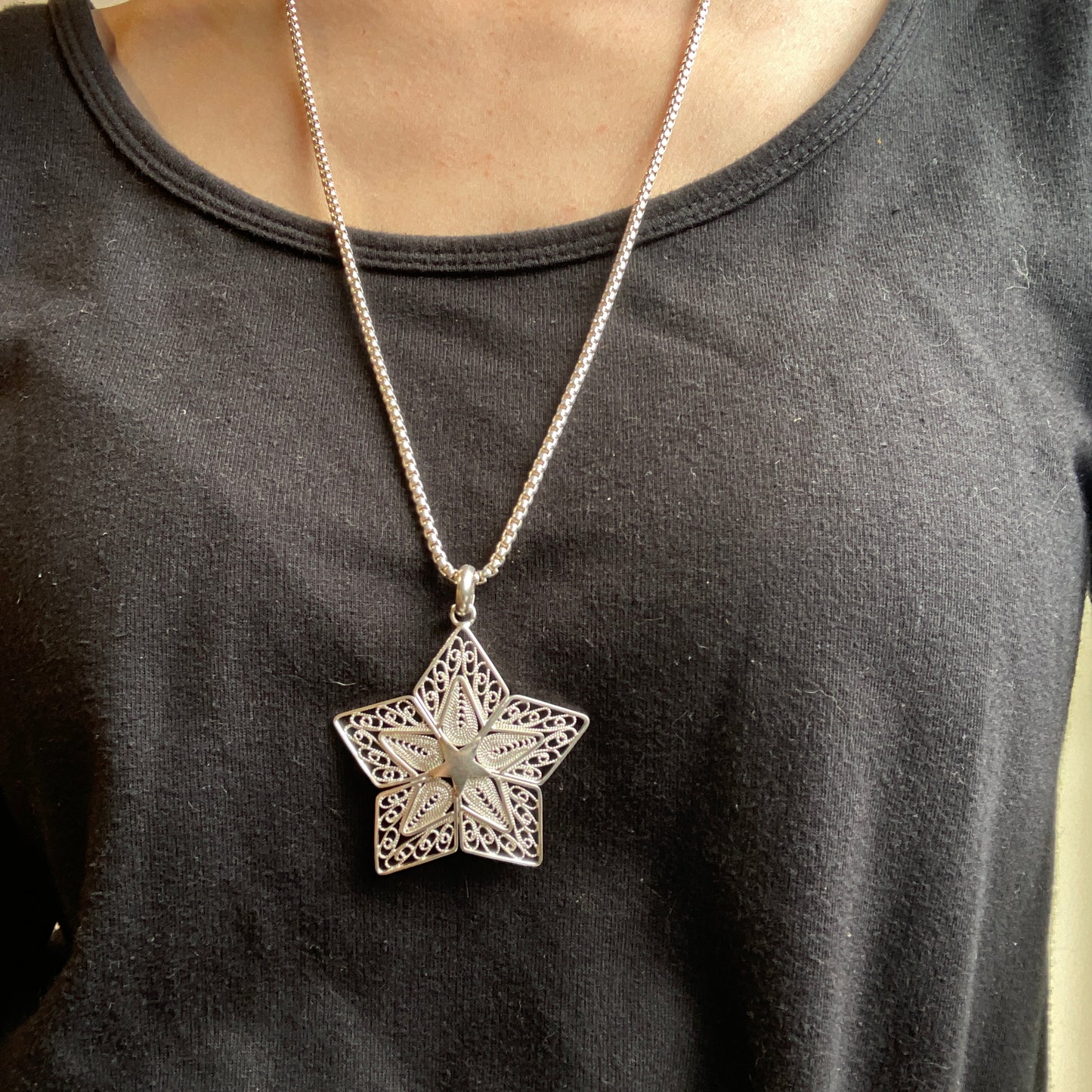 Alexandra Temple, Filigree Silver Star Pendant Constellations